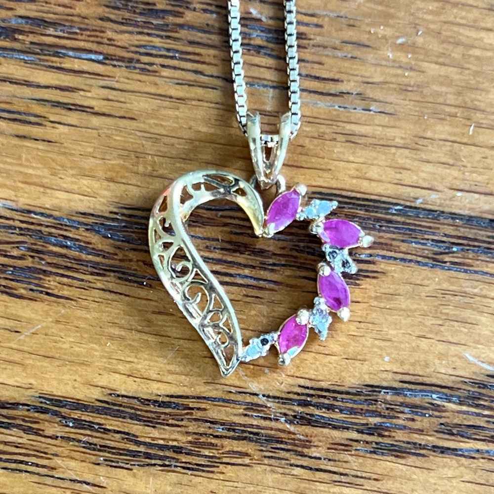 Gold and Pink Heart Necklace